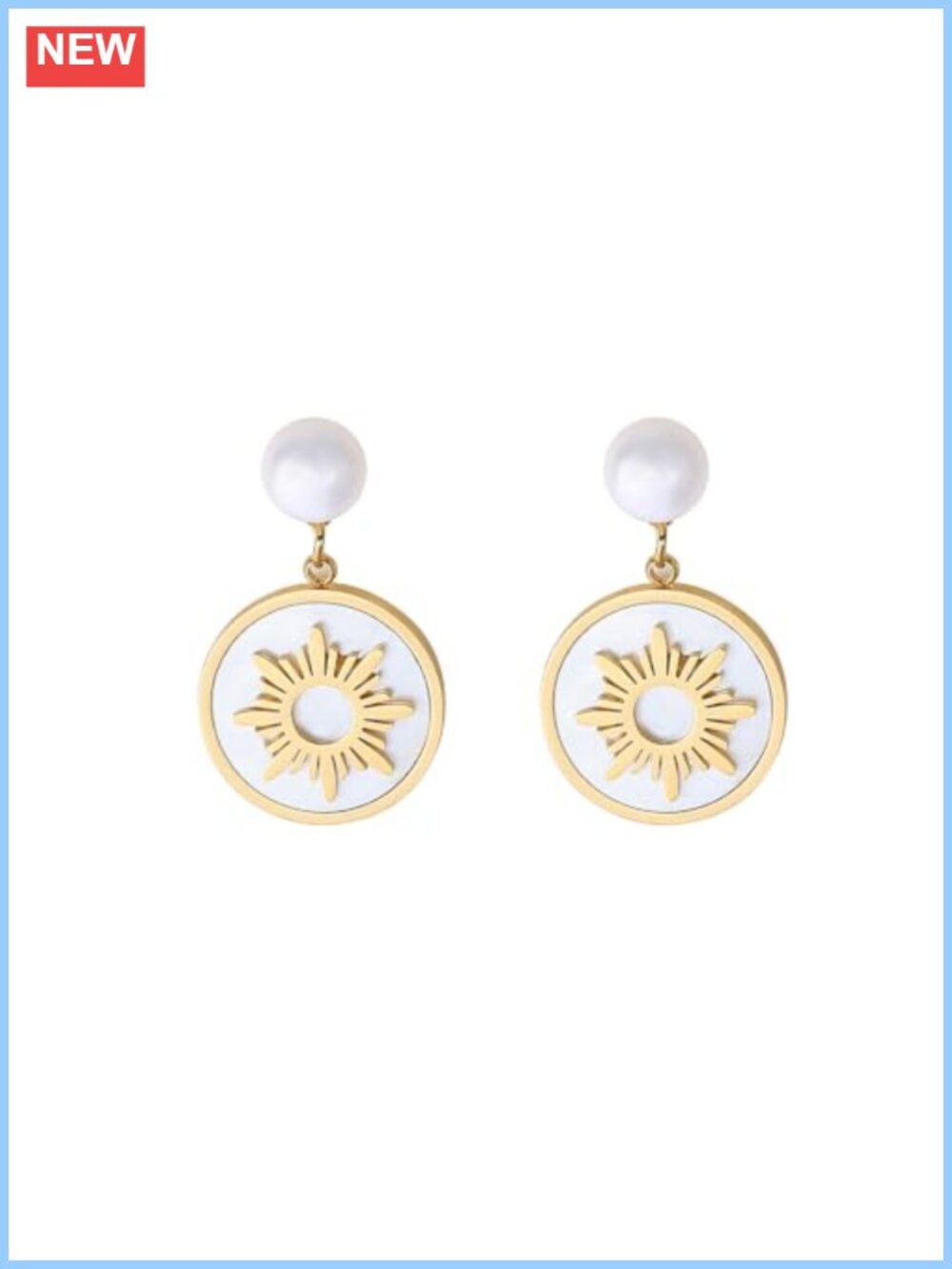 Mother of Pearl Sun Drop Earrings Freshwater Pearl Studs Stainless Steel